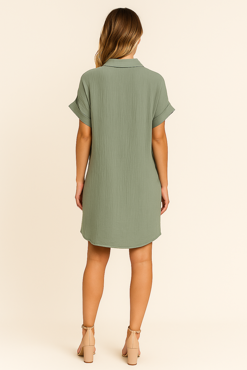 Grünes Minikleid mit Knopfleiste und kurzen Ärmeln für Damen